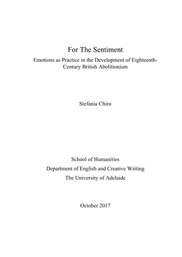 For the Sentiment Emotions As Practice in the Development of Eighteenth- Century British Abolitionism