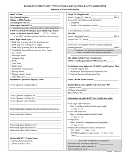 Emergency Response Towing Vessel (Ertv) Enrollment Agreement