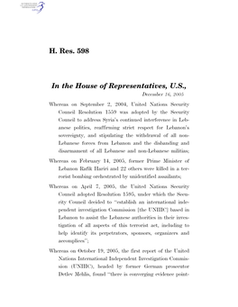 H. Res. 598 in the House of Representatives, U.S