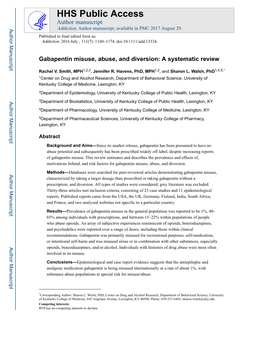 Gabapentin Misuse, Abuse, and Diversion: a Systematic Review