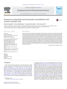 Propensity of Salicylamide and Ethenzamide Cocrystallization with Aromatic Carboxylic Acids European Journal of Pharmaceutical S