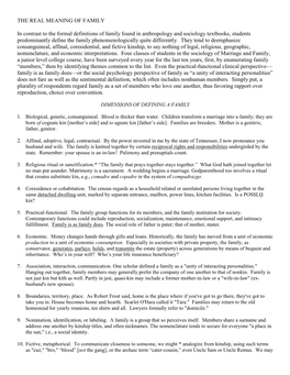 THE REAL MEANING of FAMILY in Contrast to the Formal Definitions of Family Found in Anthropology and Sociology Textbooks, Studen