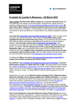 News Update for London's Museums