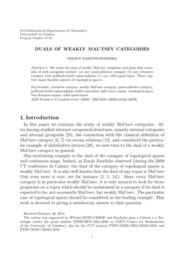 1. Introduction in This Paper We Continue the Study of Weakly Mal’Tsev Categories