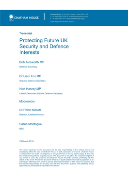 Protecting Future UK Security and Defence Interests