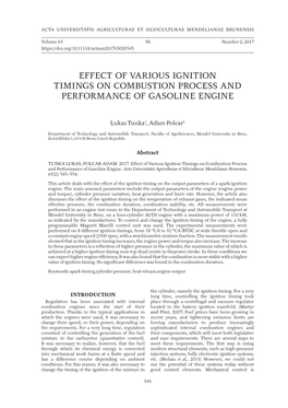 Effect of Various Ignition Timings on Combustion Process and Performance of Gasoline Engine