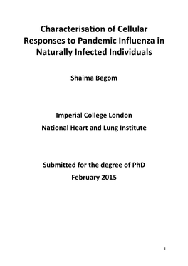 Cellular Responses to 2009 Pandemic H1n1 Influenza in A