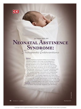 Neonatal Abstinence Syndrome: Therapeutic Interventions