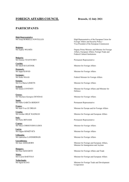 Foreign Affairs Council Participants