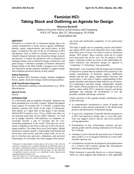 Feminist HCI: Taking Stock and Outlining an Agenda for Design