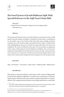 The Vowel System of Jewish Bukharan Tajik: with Special Reference to the Tajik Vowel Chain Shift
