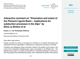 Kinematics and Extent of the Piemont-Liguria Basin – Implications for Subduction Processes in the Alps” by Eline Le Breton Et Al