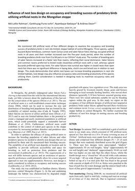 Influence of Nest Box Design on Occupancy and Breeding Success of Predatory Birds Utilizing Artificial Nests in the Mongolian Steppe