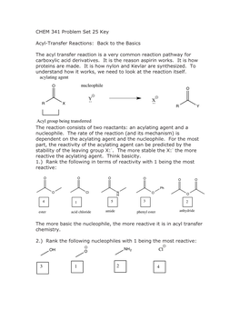 CHEM 341 Problem Set 25 Key Acyl-Transfer Reactions: Back To