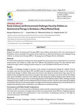 Social, Cultural, and Environmental Challenges Faced by Children on Antiretroviral Therapy in Zimbabwe: a Mixed-Method Study