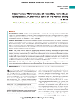 Neurovascular Manifestations of Hereditary Hemorrhagic Telangiectasia: a Consecutive Series of 376 Patients During 15 Years