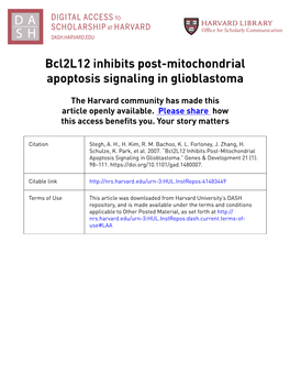 Bcl2l12 Inhibits Post-Mitochondrial Apoptosis Signaling in Glioblastoma