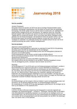 Jaarverslag Van De Bond Van Oranjeverenigingen in Nederland