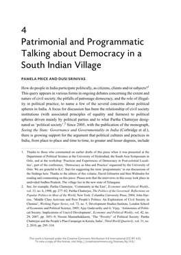 4 Patrimonial and Programmatic Talking About Democracy in a South Indian Village