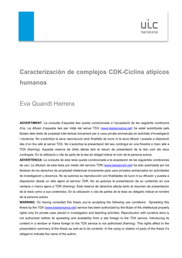 Caracterización De Complejos CDK-Ciclina Atípicos Humanos Eva Quandt Herrera