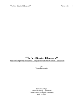 “The Sex-Directed Educators?” Reexamining Betty Friedan’S Critique of Post-War Women’S Educators