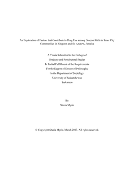 An Exploration of Factors That Contribute to Drug Use Among Dropout Girls in Inner City Communities in Kingston and St