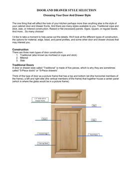 DOOR and DRAWER STYLE SELECTION Choosing Your Door and Drawer Style