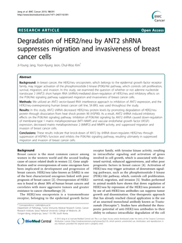 Degradation of HER2/Neu by ANT2 Shrna Suppresses Migration and Invasiveness of Breast Cancer Cells Ji-Young Jang, Yoon-Kyung Jeon, Chul-Woo Kim*