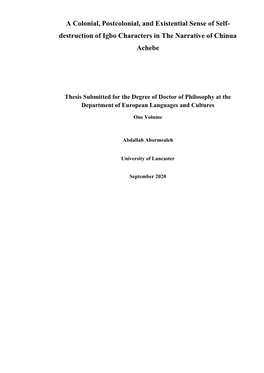 Destruction of Igbo Characters in the Narrative of Chinua Achebe