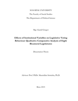 Effects of Institutional Variables on Legislative Voting Behaviour: Qualitative Comparative Analysis of Eight Bicameral Legislatures