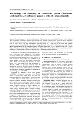 (Nematoda: Cystidicolidae), Swimbladder Parasites of Pacific Area Salmonids