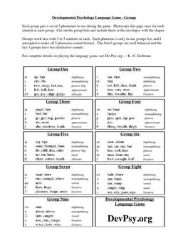 Language Game Phoneme Groups