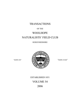 Transactions Woolhope Naturalists' Field Club Volume 54 2006