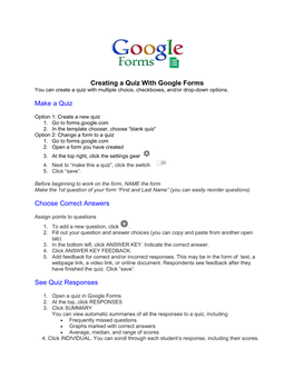 Creating a Quiz with Google Forms Make a Quiz Choose Correct