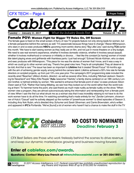 Cablefax Dailytm Tuesday — January 31, 2017 What the Industry Reads First Volume 28 / No