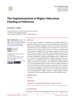 The Implementation of Higher Education Funding in Indonesia