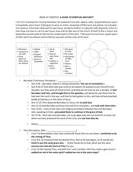BOOK of I TIMOTHY: a GUIDE to SPIRITUAL MATURITY • Barnabas