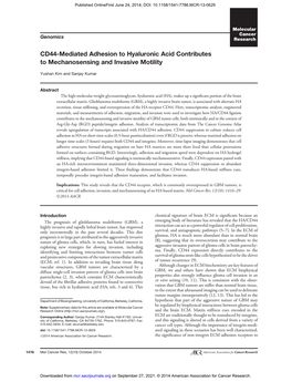 CD44-Mediated Adhesion to Hyaluronic Acid Contributes to Mechanosensing and Invasive Motility