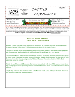 Cactus Chronicle” Is the Official Bulletin of the Los Angeles Cactus & Succulent Society, an Affiliate of the Cactus & Succulent Society of America, Inc