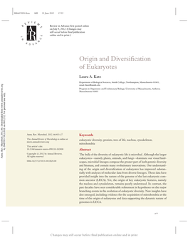 Origin and Diversification of Eukaryotes