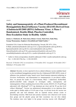 Safety and Immunogenicity of a Plant-Produced