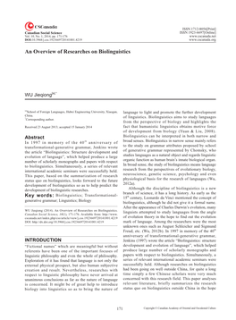 An Overview of Researches on Biolinguistics