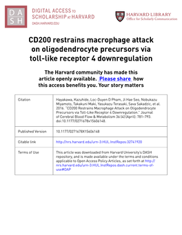 CD200 Restrains Macrophage Attack on Oligodendrocyte Precursors Via Toll-Like Receptor 4 Downregulation