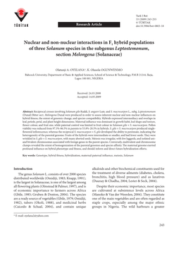 Nuclear and Non-Nuclear Interactions in F1 Hybrid Populations of Three Solanum Species in the Subgenus Leptostemonum, Section Melongena (Solanaceae)