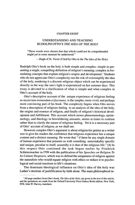 Understanding and Teaching Rudolph Otto's the Idea of the Holy