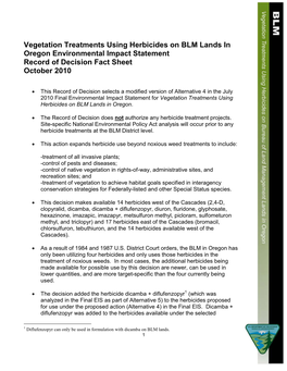 Vegetation Treatments Using Herbicides Record of Decision Fact