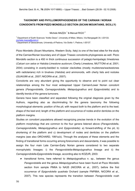 Taxonomy and Phyllomorphogenesis of the Carnian / Norian Conodonts from Pizzo Mondello Section (Sicani Mountains, Sicilly)