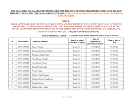 Click the Link to Download Admit Card: TIME of REPORTING AT