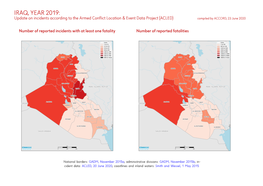 IRAQ, YEAR 2019: Update on Incidents According to the Armed Conflict Location & Event Data Project (ACLED) Compiled by ACCORD, 23 June 2020