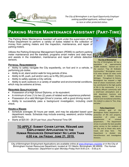 Parking Meter Maintenance Assistant (Part-Time)